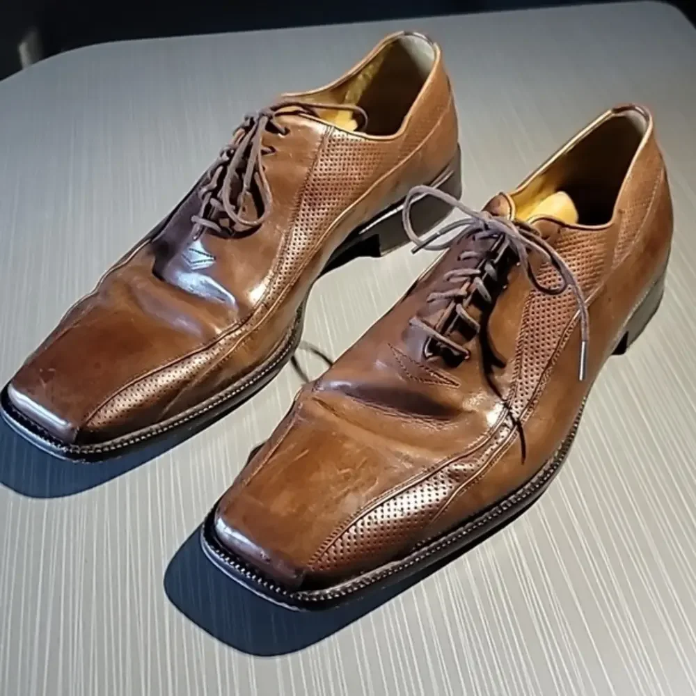 MEZLAN GIOVANNI Square Toe Brown Leather Bicycle Oxfords Men's‎ 10.5 M